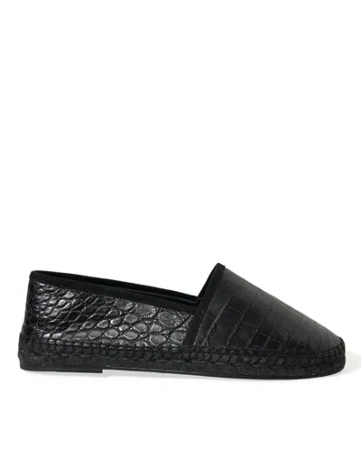 Shop Dolce & Gabbana Black Exotic Leather Espadrilles Slip On Shoes