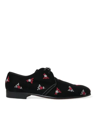 Shop Dolce & Gabbana Black Floral Velvet Formal Dress Shoes