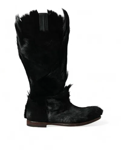 Shop Dolce & Gabbana Black Gazelle Fur Mid Calf Winter Boots Shoes