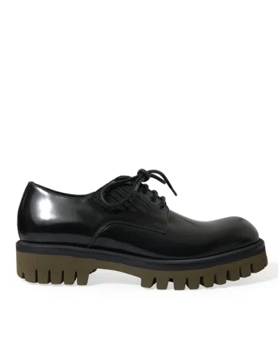 Shop Dolce & Gabbana Black Leather Lace Up Derby Men Dress Shoes