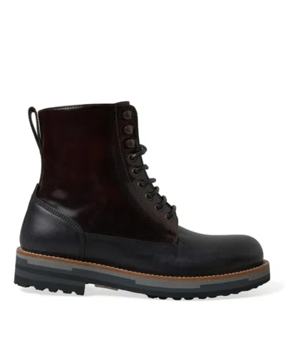 Shop Dolce & Gabbana Black Leather Military Combat Boots Shoes