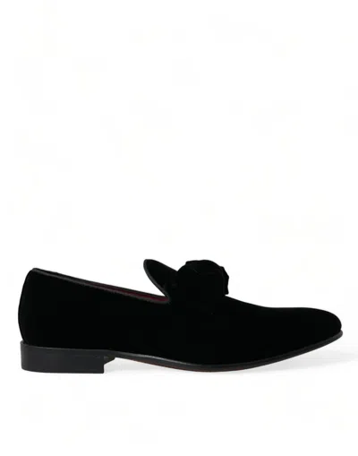 Shop Dolce & Gabbana Black Velvet Loafers Formal Dress Shoes