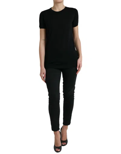 Dolce & Gabbana Black Wool Short Sleeves Crewneck Top T-shirt In Black