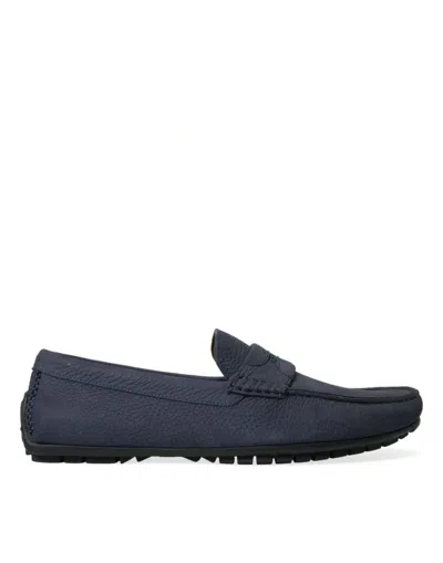 Shop Dolce & Gabbana Blue Calfskin Leather Slip On Moccasin Shoes