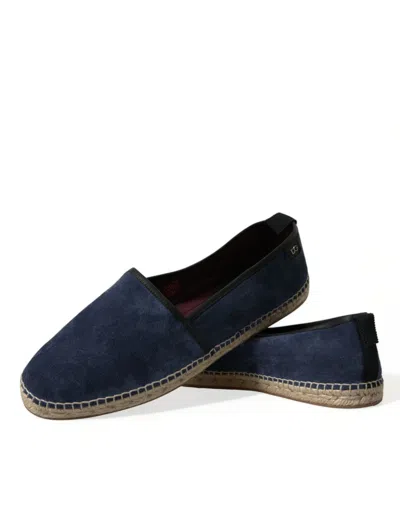 Shop Dolce & Gabbana Blue Leather Suede Slip On Espadrille Shoes