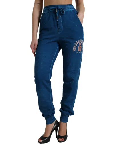 Shop Dolce & Gabbana Blue Logo Cotton Jogger Sweatpants Pants