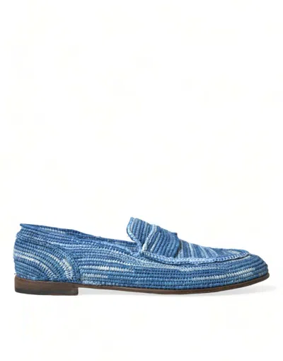 Shop Dolce & Gabbana Blue Raffia Slip On Loafers Casual Shoes