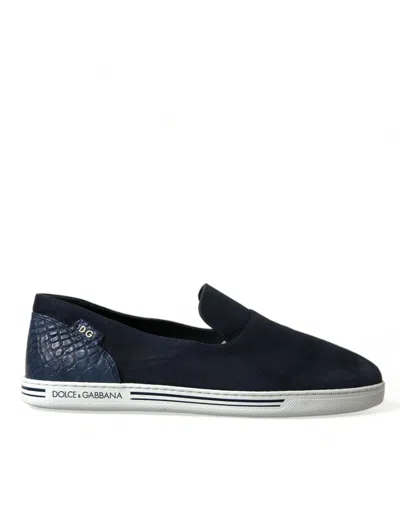 Shop Dolce & Gabbana Blue Suede Caiman Loafers Saint Tropez Shoes