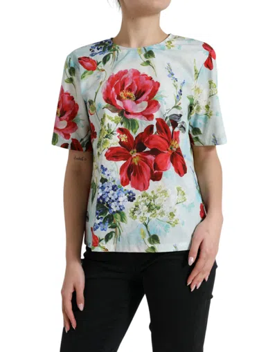 Shop Dolce & Gabbana Multicolor Floral Cotton Round Neck Blouse Top