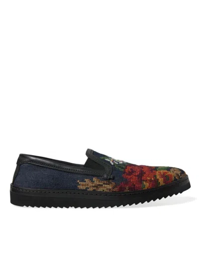 Shop Dolce & Gabbana Multicolor Floral Slippers Men Loafers Shoes