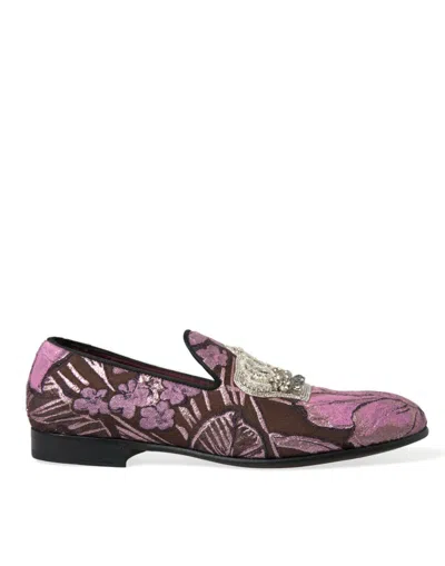 Shop Dolce & Gabbana Pink Printed Crystal Embellished Loafers Dress Shoes
