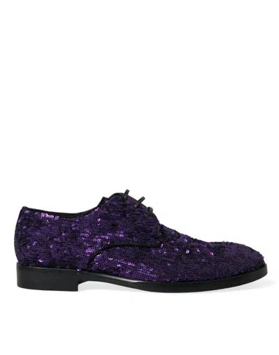 Shop Dolce & Gabbana Purple Sequined Lace Up Oxford Dress Shoes