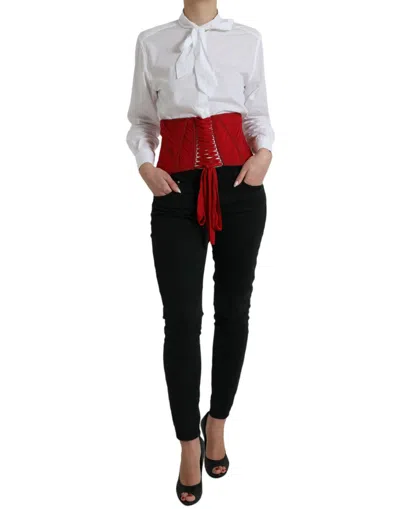 Shop Dolce & Gabbana Red Silk Belt Waist Lace Up Strap Corset