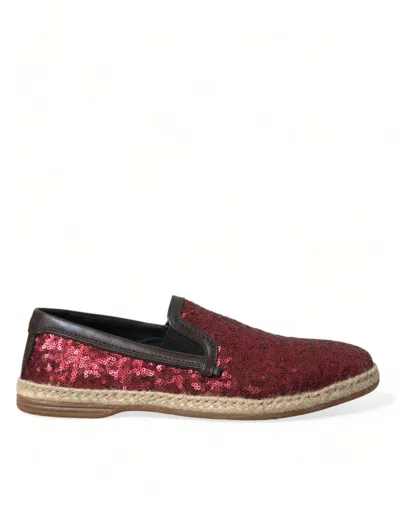 Dolce & Gabbana Red Sequined Loafers Slippers Men Shoes In Red