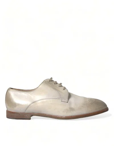 Shop Dolce & Gabbana White Distressed Leather Derby Dress Shoes