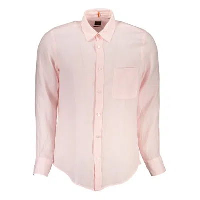 Shop Hugo Boss Pink Linen Shirt