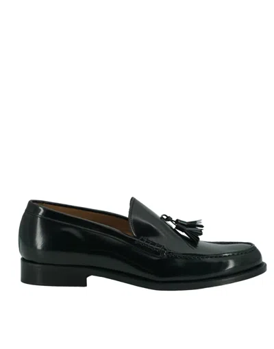 Shop Saxone Of Scotland Black Spazzolato Leather Mens Loafers Shoes