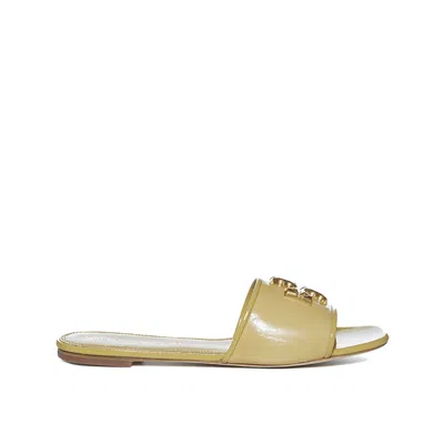 Shop Tory Burch Eleanor Leather Slides In Yellow