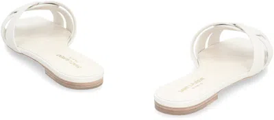 Shop Saint Laurent Tribute Leather Slides In White