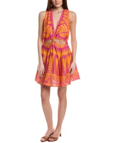 Shop Farm Rio Pineapple Love Linen-blend Mini Dress In Pink