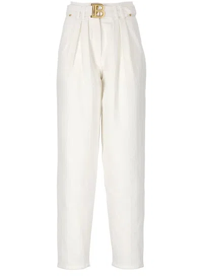 Shop Balmain Cotton Pants In White