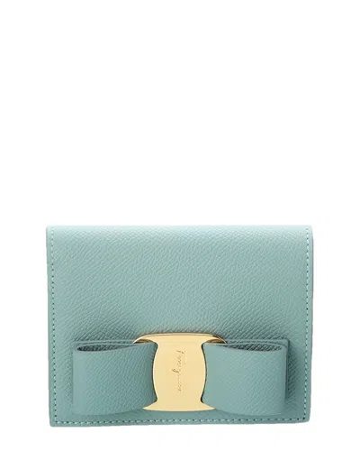 Shop Ferragamo Vara Bow Leather Bifold Wallet In Blue