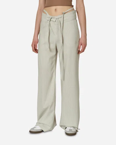 Shop Ottolinger Double Fold Suit Pants Cream Pinstripe In Beige