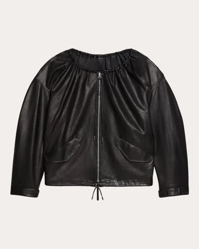 Shop Helmut Lang Women's Ruched Leather Jacket In Black
