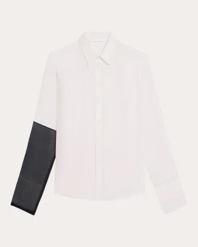 Shop Helmut Lang Women's Relaxed Silk Combo Shirt In White/black