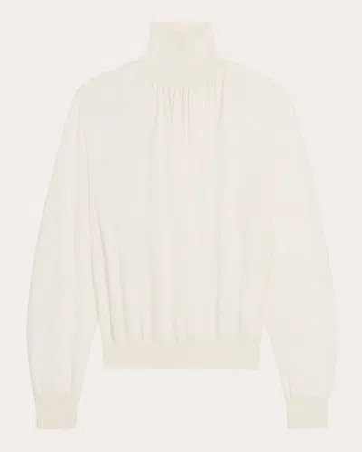 Shop Helmut Lang Women's Ruched Wool-silk Turtleneck Top In White
