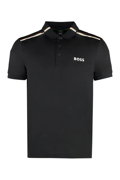 Shop Hugo Boss Boss Boss X Matteo Berrettini - Techno Jersey Polo Shirt In Black