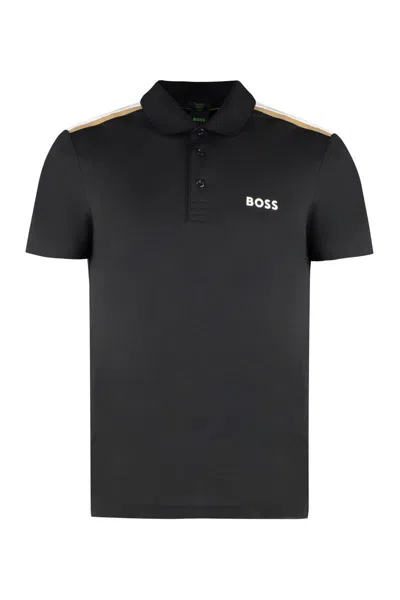 Shop Hugo Boss Boss Techno Jersey Polo Shirt In Black