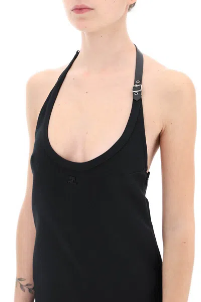Shop Courrèges Courreges Mini Dress With Strap And Buckle Detail. In Black