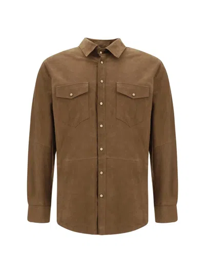 Shop D'amico Shirts In Suede Beach Sigaro