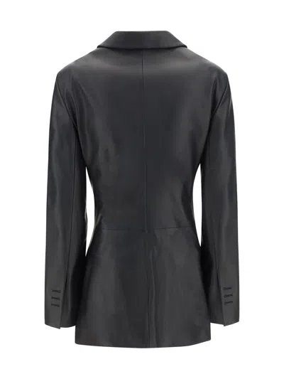 Jacquemus Tibau Double-breasted Leather Jacket In Black