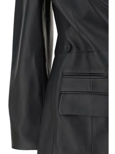 Jacquemus Tibau Double-breasted Leather Jacket In Black