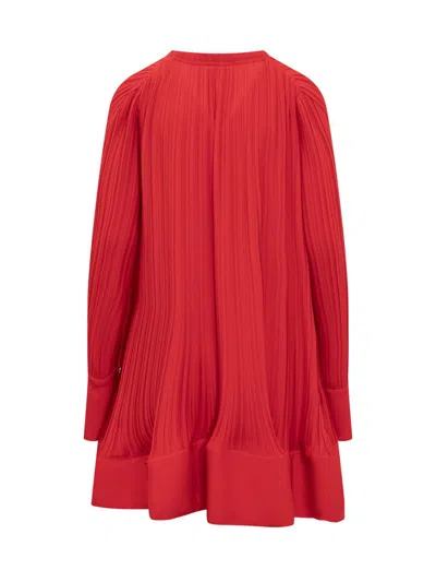Shop Lanvin Ls Flare Pleat Dress In Red