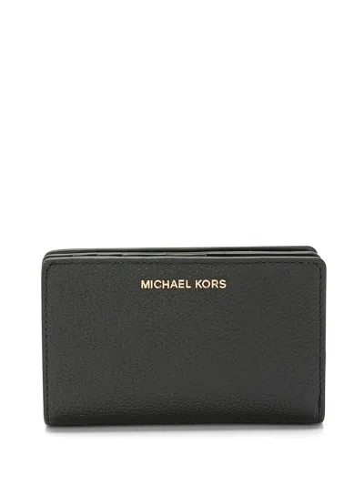 Shop Michael Kors Calfskin Leather Wallet With Logo In Black