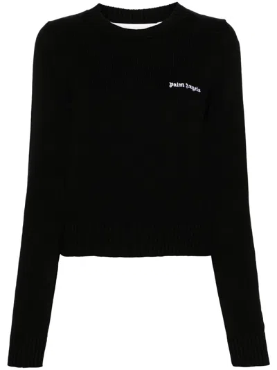 Shop Palm Angels Short Sweater With Embroidery In Black