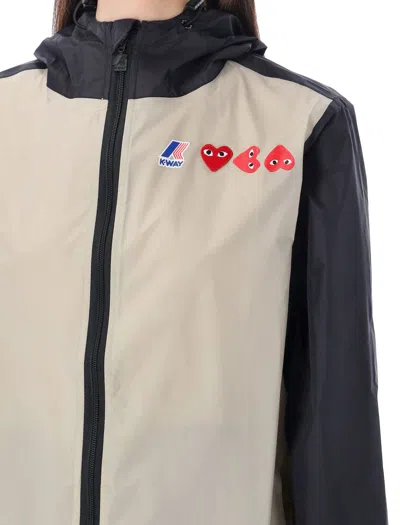 Shop Comme Des Garçons Play Bicolor Waterproof Zip Jacket With Hood In Beige Black