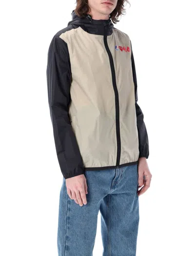 Shop Comme Des Garçons Play Bicolor Waterproof Zip Jacket With Hood In Beige Black