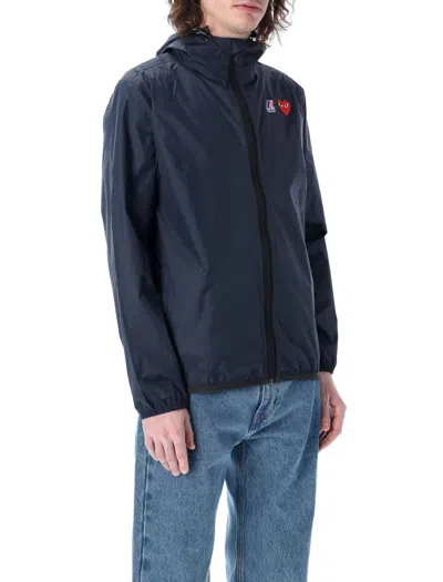 Shop Comme Des Garçons Play Waterproof Zip Jacket With Hood In Navy