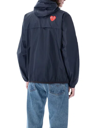 Shop Comme Des Garçons Play Waterproof Zip Jacket With Hood In Navy