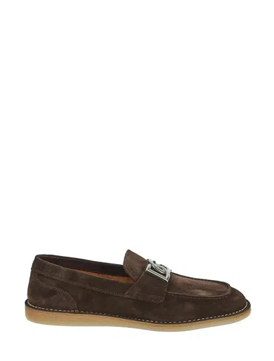 Shop Dolce & Gabbana Logo Plaque Moccasin In Brown