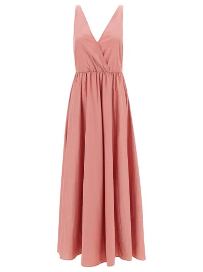 Shop Forte Forte Long Pink Dress With Surplice Neckline In Taffetas Woman