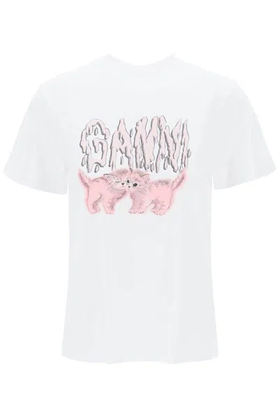 Shop Ganni Graphic Print T-shirt In White