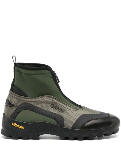 Shop Ganni Performance Green Recycled Polyester High-top Sneakers