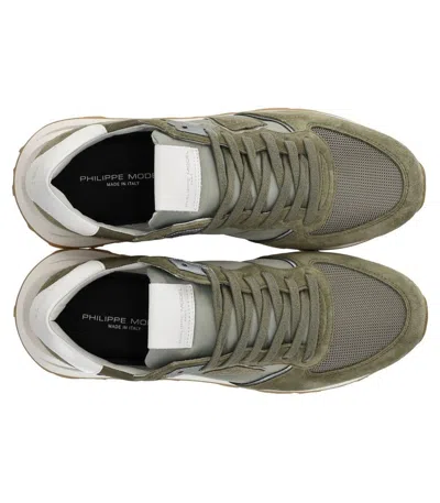 Shop Philippe Model Nylon And Suede Sneakers In Vert