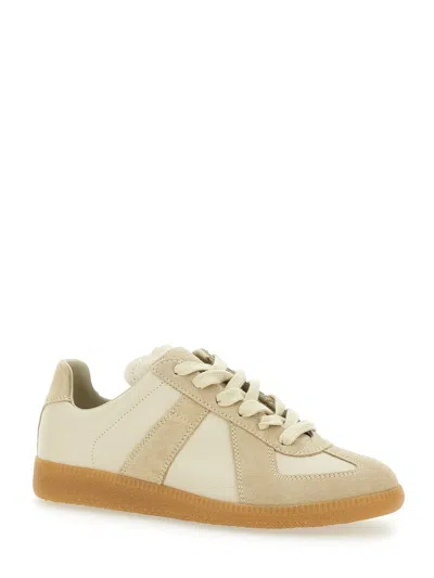 Shop Maison Margiela Suede And Fabric Sneakers In Beige