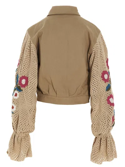 Shop Tu Lizé Beige Cotton Bomber Jacket